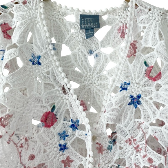 Lace Floral RABBIT RABBIT RABBIT Designs V-Neck One Button Open Front Size Small - Picture 4 of 9